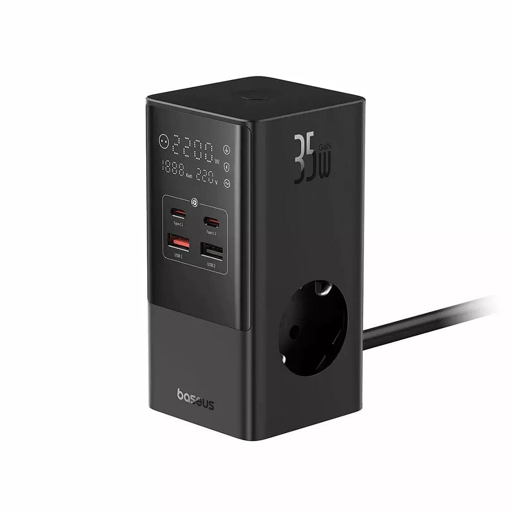 Sieťová nabíjačka Baseus PowerCombo, 35W, 5A, 2 x USB-A - 2 x USB-C - 3 x Schuko, Čierna, Znovu zapečatená E00023606113-00