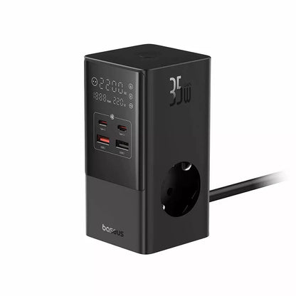Sieťová nabíjačka Baseus PowerCombo, 35W, 5A, 2 x USB-A - 2 x USB-C - 3 x Schuko, Čierna, Znovu zapečatená E00023606113-00