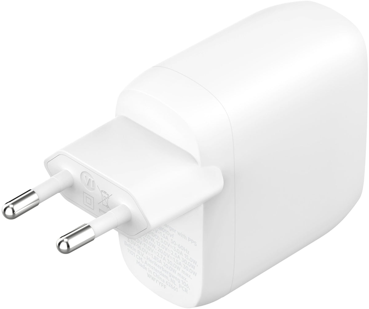 Sieťová nabíjačka Belkin BoostCharge Pro Dual, 60W, 3A, 2 x USB-C, biela WCB010vfWH