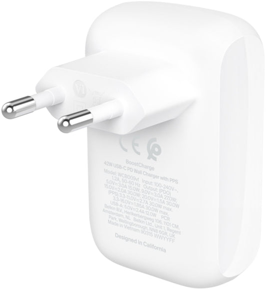 Sieťová nabíjačka Belkin BoostCharge Dual, 42W, 3A, 1 x USB-A - 1 x USB-C, biela WCB009vfWH