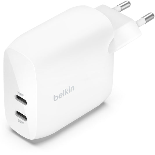 Sieťová nabíjačka Belkin BoostCharge Pro Dual, 60W, 3A, 2 x USB-C, biela WCB010vfWH