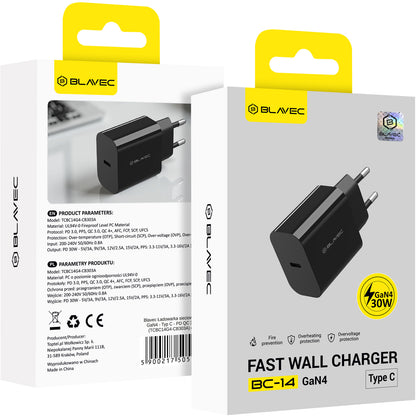 Sieťová nabíjačka Blavec BC-14, 30 W, 3 A, 1 × USB-C, čierna