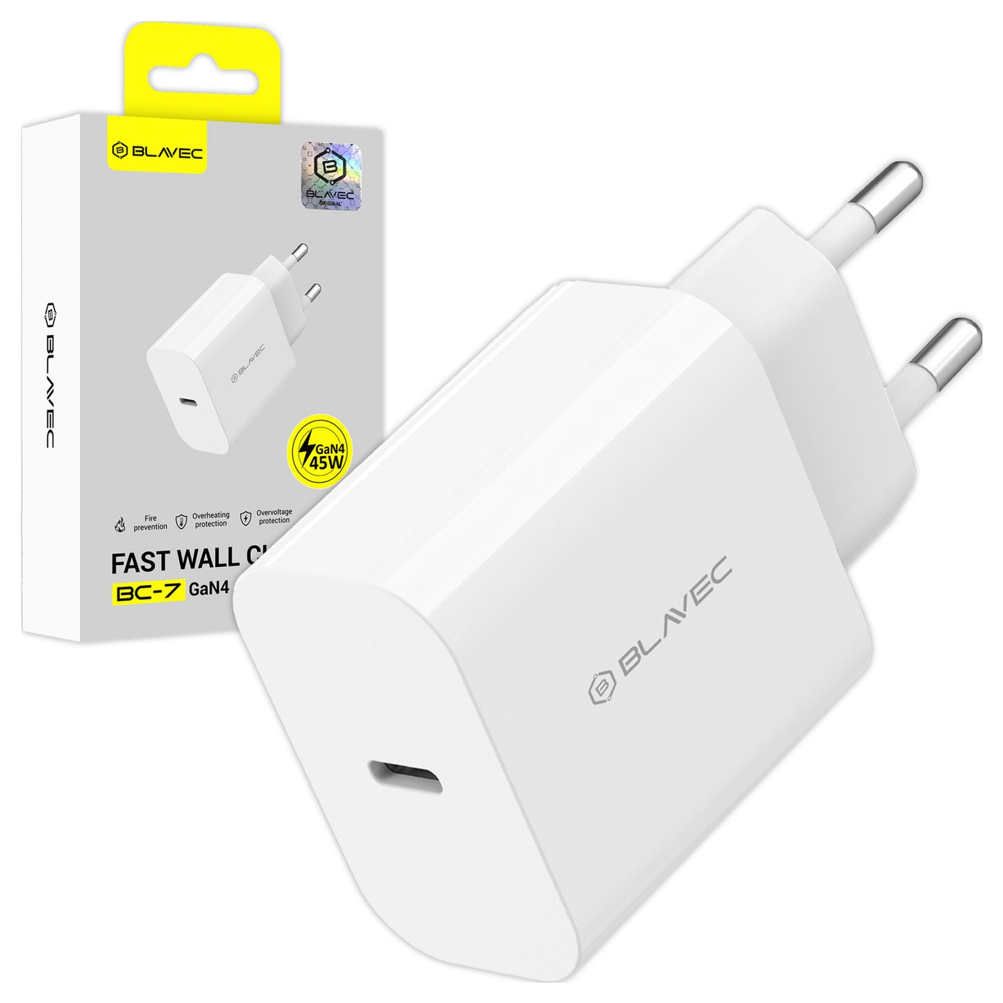 Sieťová nabíjačka Blavec BC-7, 45W, 3A, 1 x USB-C, Biela