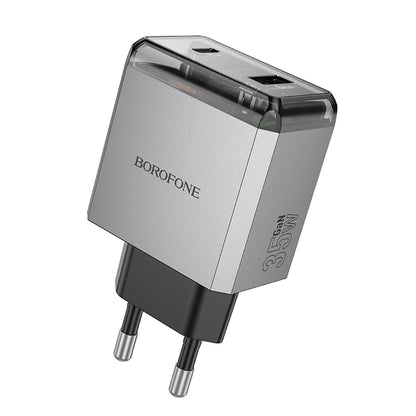 Sieťová nabíjačka Borofone BN20 Lena, 35W, 3A, 1 x USB-A - 1 x USB-C, Sivá