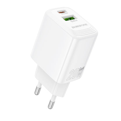 Sieťová nabíjačka Borofone BN27 Fuente, 20W, 3A, 1 x USB-A - 1 x USB-C, Biela