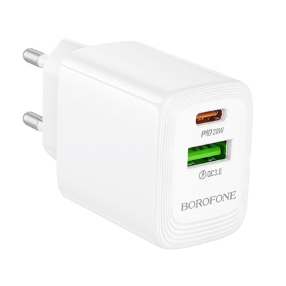 Sieťová nabíjačka Borofone BN27 Fuente, 20W, 3A, 1 x USB-A - 1 x USB-C, Biela