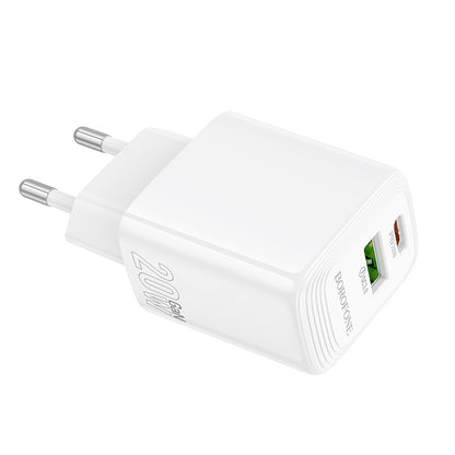 Sieťová nabíjačka Borofone BN27 Fuente, 20W, 3A, 1 x USB-A - 1 x USB-C, Biela