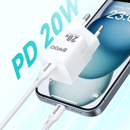 Sieťová nabíjačka BWOO CDA155, 20W, 3A, 1 x USB-C, biela