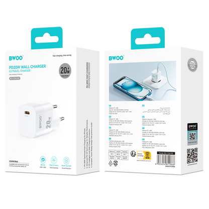 Sieťová nabíjačka BWOO CDA155, 20W, 3A, 1 x USB-C, biela