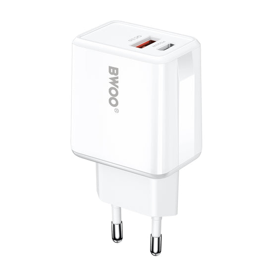 Sieťová nabíjačka BWOO CDA182, 38W, 3A, 1 x USB-A - 1 x USB-C, Biela