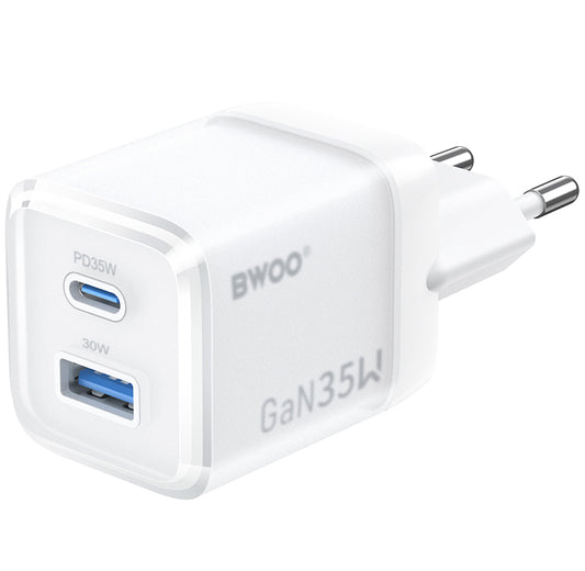 Sieťová nabíjačka BWOO CDA222, 35W, 3A, 1 x USB-A - 1 x USB-C, Biela