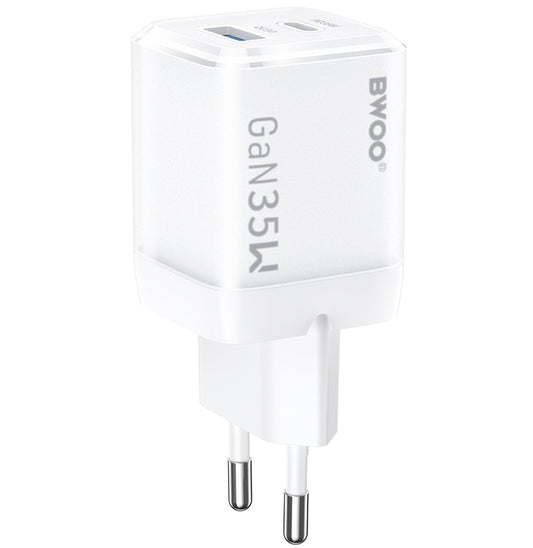 Sieťová nabíjačka BWOO CDA222, 35W, 3A, 1 x USB-A - 1 x USB-C, Biela