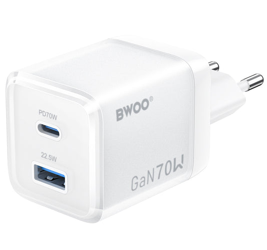 Sieťová nabíjačka BWOO CDA224, 70W, 3.25A, 1 x USB-A - 1 x USB-C, Biela