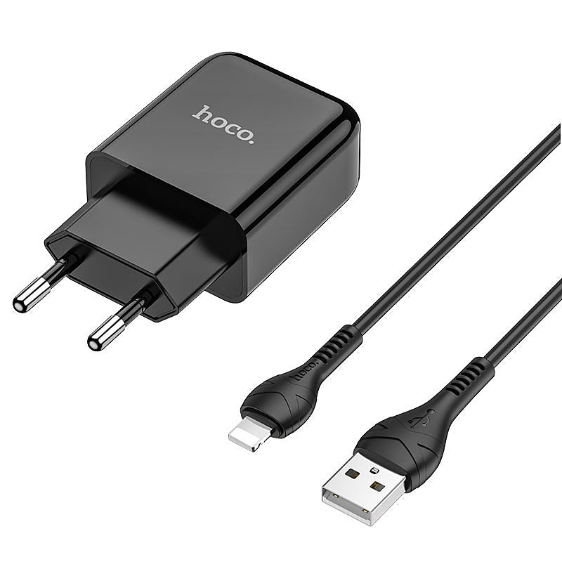 Sieťová nabíjačka s káblom Lightning HOCO N2, 10W, 2A, 1 x USB-A, Čierna