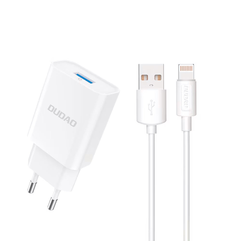 Sieťová nabíjačka s káblom Lightning Dudao A4EU, 10W, 2.1A, 1 x USB-A, Biela