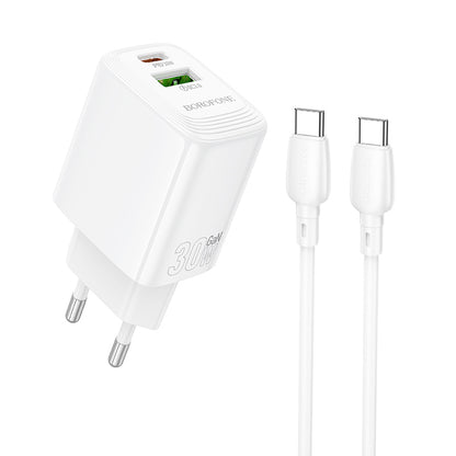 Sieťová nabíjačka s káblom USB-C Borofone BN29 Fuente, 30W, 3A, 1 x USB-A - 1 x USB-C, Biela