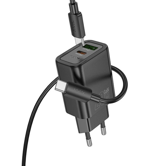 Sieťová nabíjačka s káblom Lightning HOCO N61, 20W, 3A, 1 x USB-A - 1 x USB-C, čierna