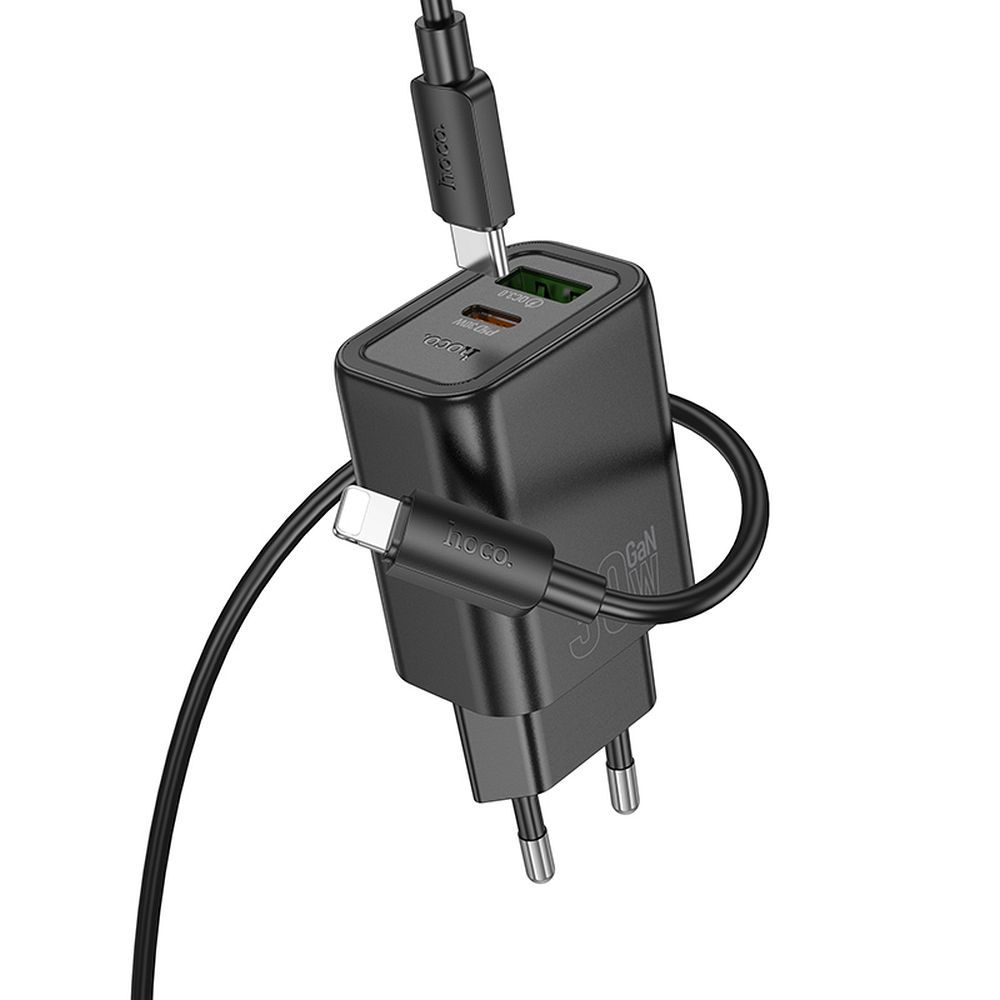 Sieťová nabíjačka s káblom Lightning HOCO N63, 30W, 3A, 1 x USB-A - 1 x USB-C, čierna