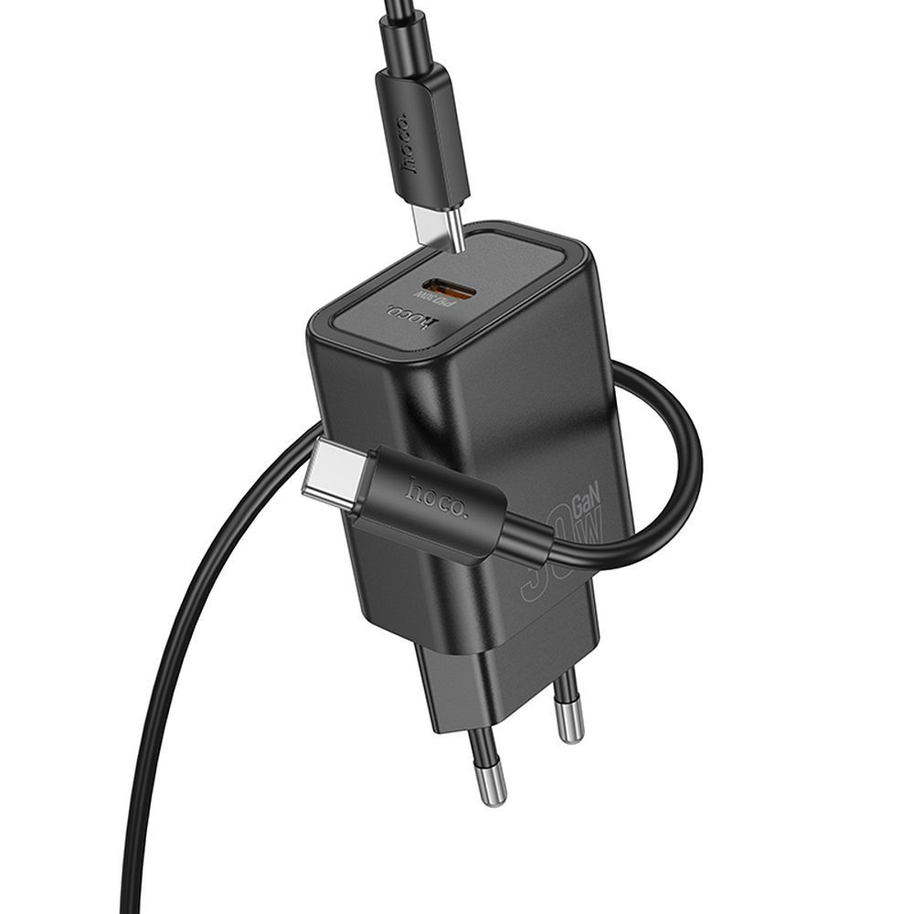 Network Charger with USB-C Cable HOCO N62, 30W, 3A, 1 x USB-C, Black