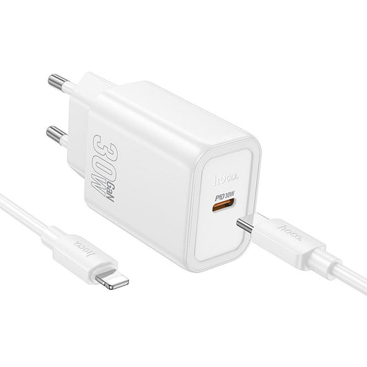 Sieťová nabíjačka s káblom Lightning HOCO N62, 30W, 3A, 1 x USB-C, Biela
