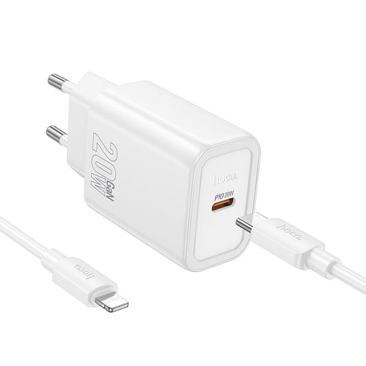 Sieťová nabíjačka s káblom Lightning HOCO N60, 20W, 3A, 1 x USB-C, Biela