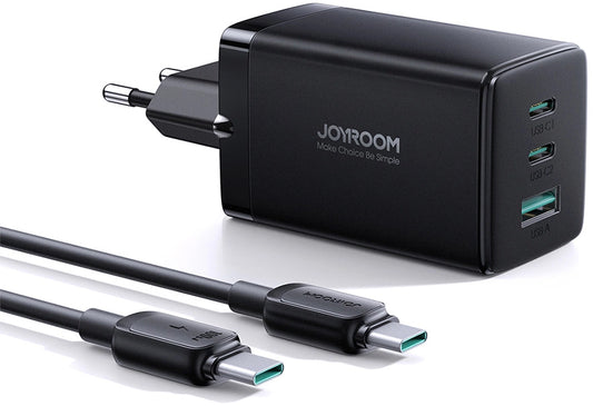 Sieťová nabíjačka s káblom USB-C Joyroom TCG01, 65W, 3.25A, 1 x USB-A - 2 x USB-C, Čierna