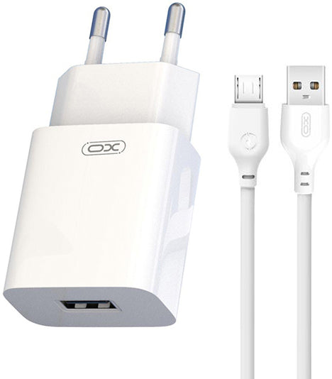 Sieťová nabíjačka s káblom microUSB XO Design L99, 12W, 2.4A, 1 x USB-A, Biela