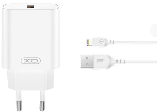 Sieťová nabíjačka s káblom Lightning XO Design CE33, 18W, 3A, 1 x USB-A, Biela