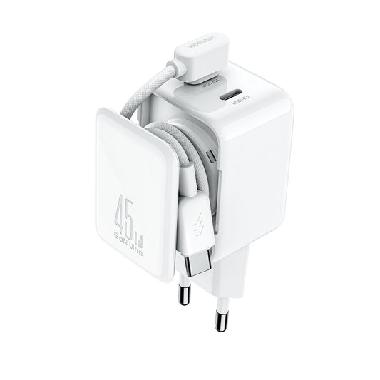 Sieťová nabíjačka s káblom USB-C Joyroom JR-TCL05, 45W, 3A, 2 x USB-C, Biela