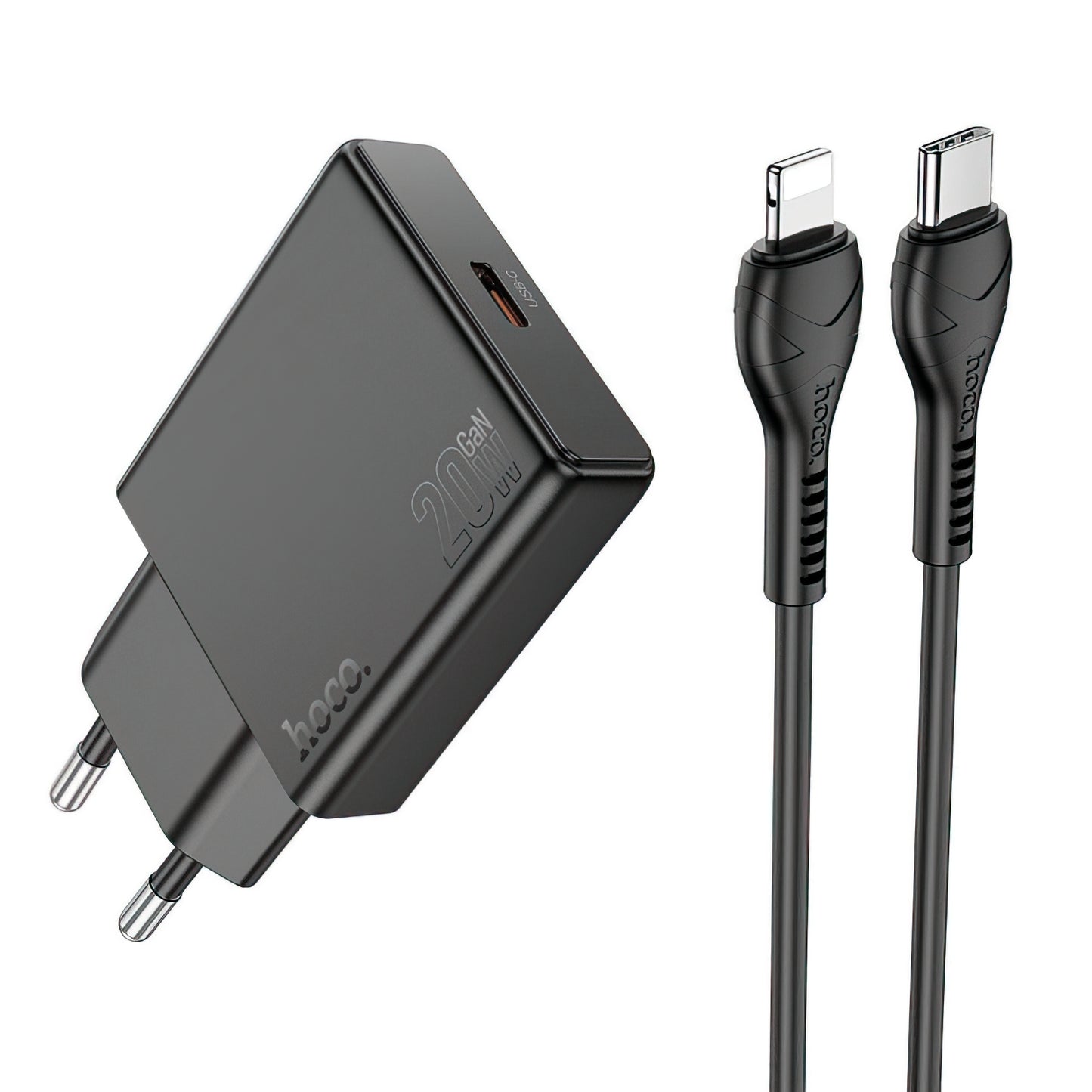 Sieťová nabíjačka s káblom Lightning HOCO N37, 30W, 3A, 1 x USB-C, Čierna