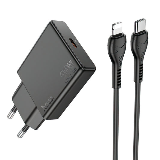 Sieťová nabíjačka s káblom Lightning HOCO N37, 30W, 3A, 1 x USB-C, Čierna