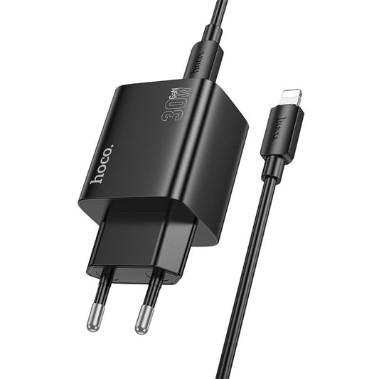Sieťová nabíjačka s káblom Lightning HOCO N56, 30W, 3A, 2 x USB-A - 2 x USB-C, Čierna