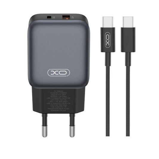 Sieťová nabíjačka s káblom USB-C XO Design L156, 30W, 3A, 1 x USB-A - 1 x USB-C, čierna