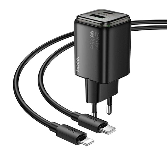 Sieťová nabíjačka s káblom Lightning HOCO N52, 20W, 3A, 1 x USB-A - 1 x USB-C, Čierna