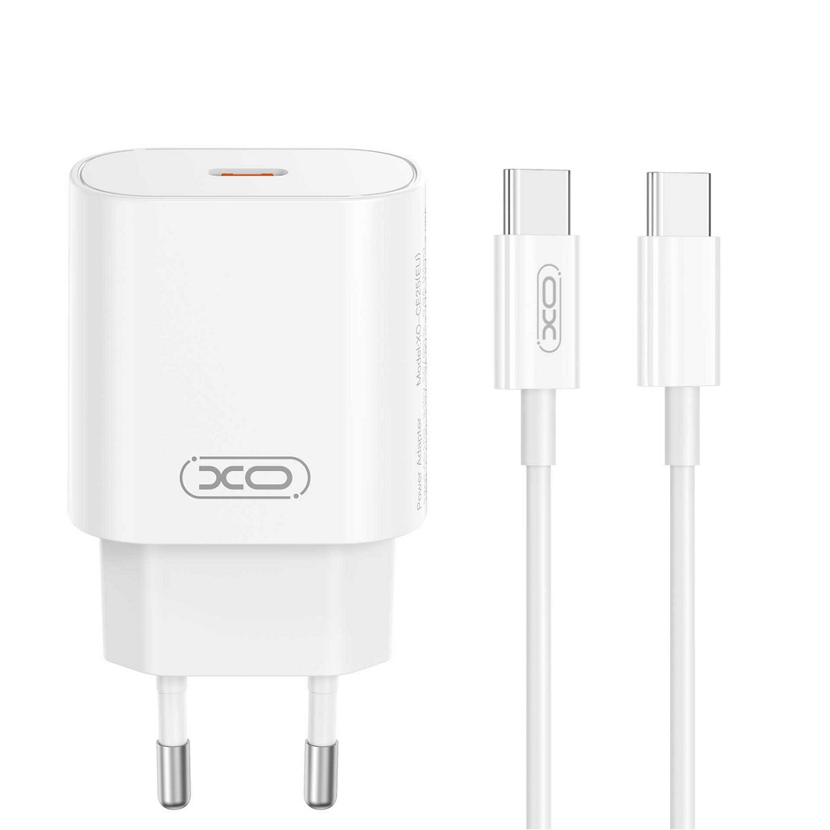 Sieťová nabíjačka s káblom USB-C XO Design CE25, 25W, 3A, 1 x USB-C, Biela
