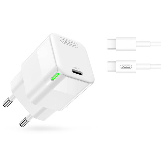 Sieťová nabíjačka s káblom USB-C XO Design CE06, 30W, 3A, 1 x USB-C, Biela