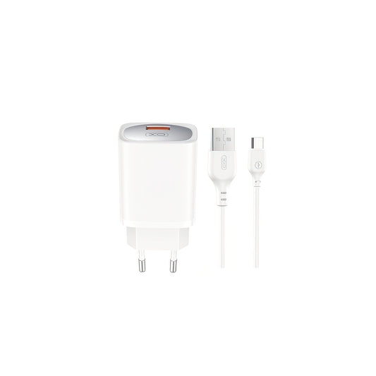 Sieťová nabíjačka s káblom USB-C XO Design CE19, 18W, 3A, 1 x USB-A, Biela