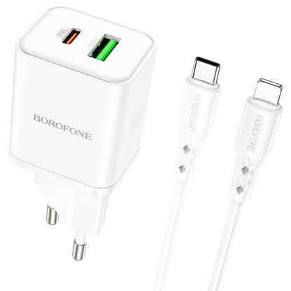 Sieťová nabíjačka s káblom Lightning Borofone BN7, 20W, 3A, 1 x USB-A - 1 x USB-C, Biela