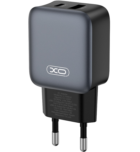 Sieťová nabíjačka s káblom Lightning XO Design L154, 20W, 3A, 1 x USB-A - 1 x USB-C, čierna