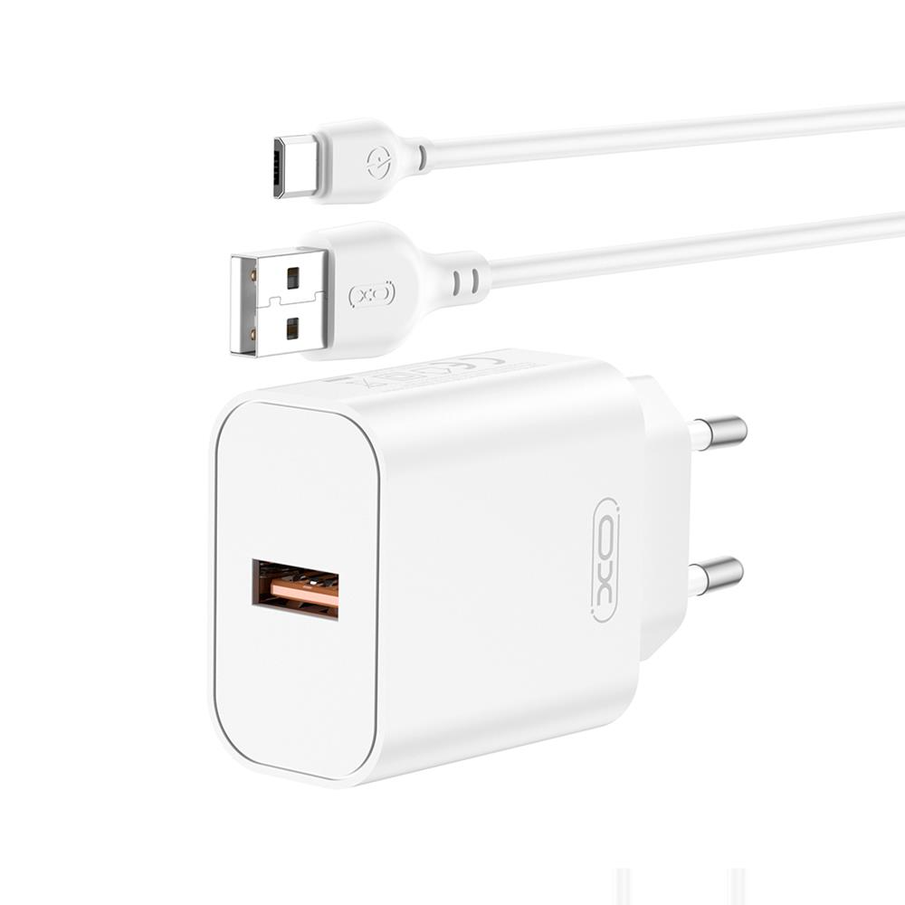 Sieťová nabíjačka s káblom USB-C XO Design CE33, 18W, 3A, 1 x USB-A, Biela