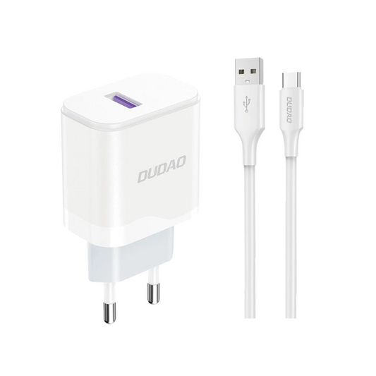 Sieťová nabíjačka s káblom USB-C Dudao A20EU, 18W, 3A, 1 x USB-A, Biela