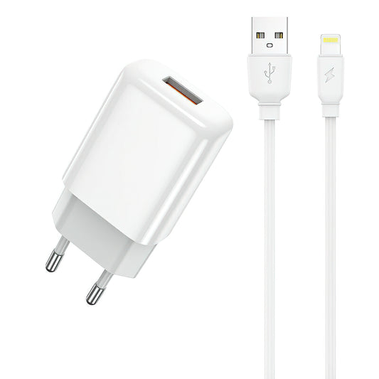 Sieťová nabíjačka s káblom Lightning Prestico F9S, 12W, 2.4A, 1 x USB-A, Biela