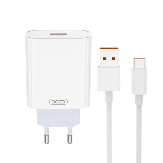 Sieťová nabíjačka s káblom USB-C XO Design L164, 30W, 1 x USB-A, Biela