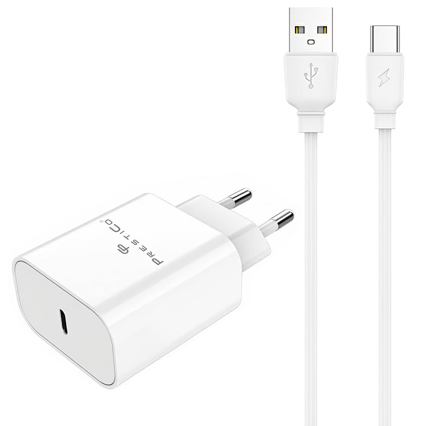 Sieťová nabíjačka s káblom USB-C Prestico F15S-C, 30W, 3A, 1 x USB-C, Biela