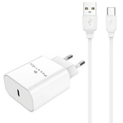 Sieťová nabíjačka s káblom USB-C Prestico F15S-C, 30W, 3A, 1 x USB-C, Biela