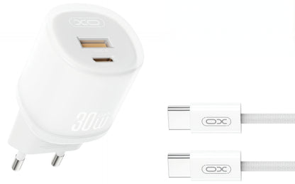 Sieťová nabíjačka s káblom USB-C XO Design L151, 30W, 3A, 1 x USB-A - 1 x USB-C, Biela