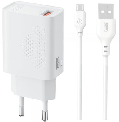 Sieťová nabíjačka s káblom microUSB XO Design L159, 18W, 3A, 1 x USB-A, Biela