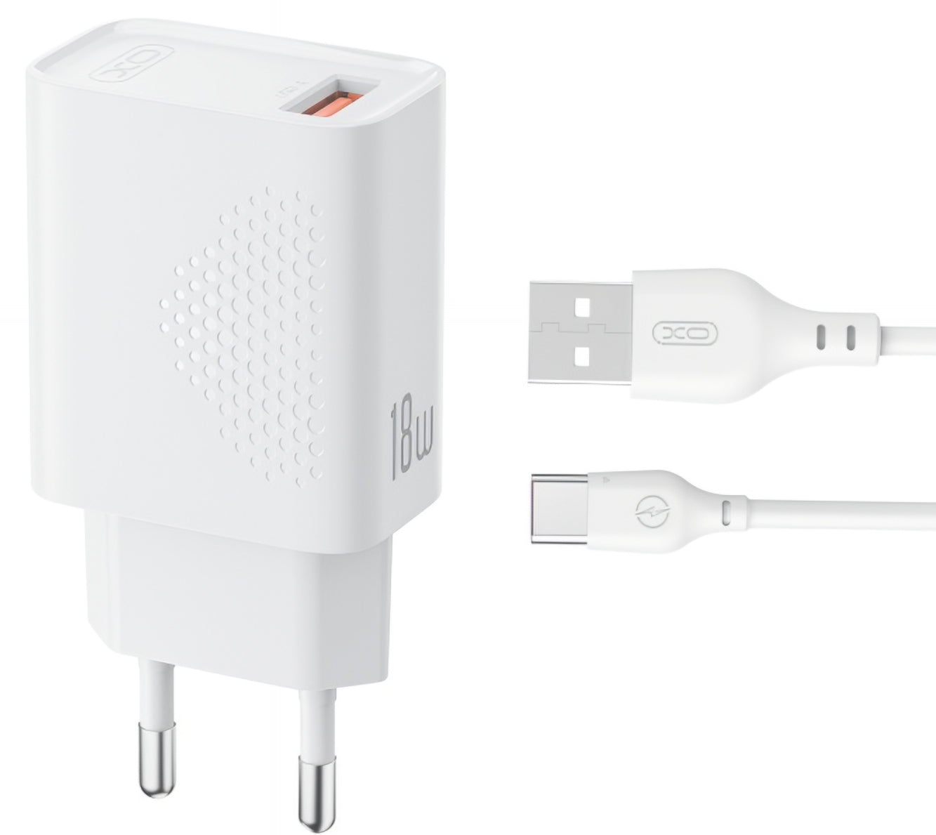 Sieťová nabíjačka s káblom USB-C XO Design L159, 18W, 3A, 1 x USB-A, Biela