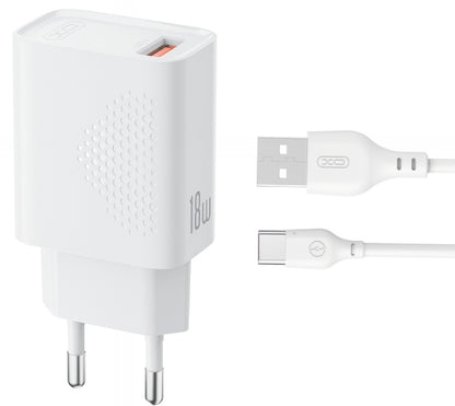 Sieťová nabíjačka s káblom USB-C XO Design L159, 18W, 3A, 1 x USB-A, Biela