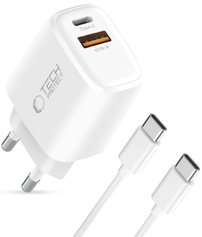 Sieťová nabíjačka s káblom USB-C Tech-Protect NCA45W, 45W, 3A, 1 x USB-A - 1 x USB-C, Biela